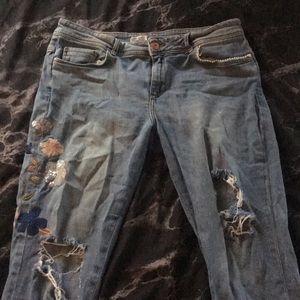 distressed/embroidered jeans
